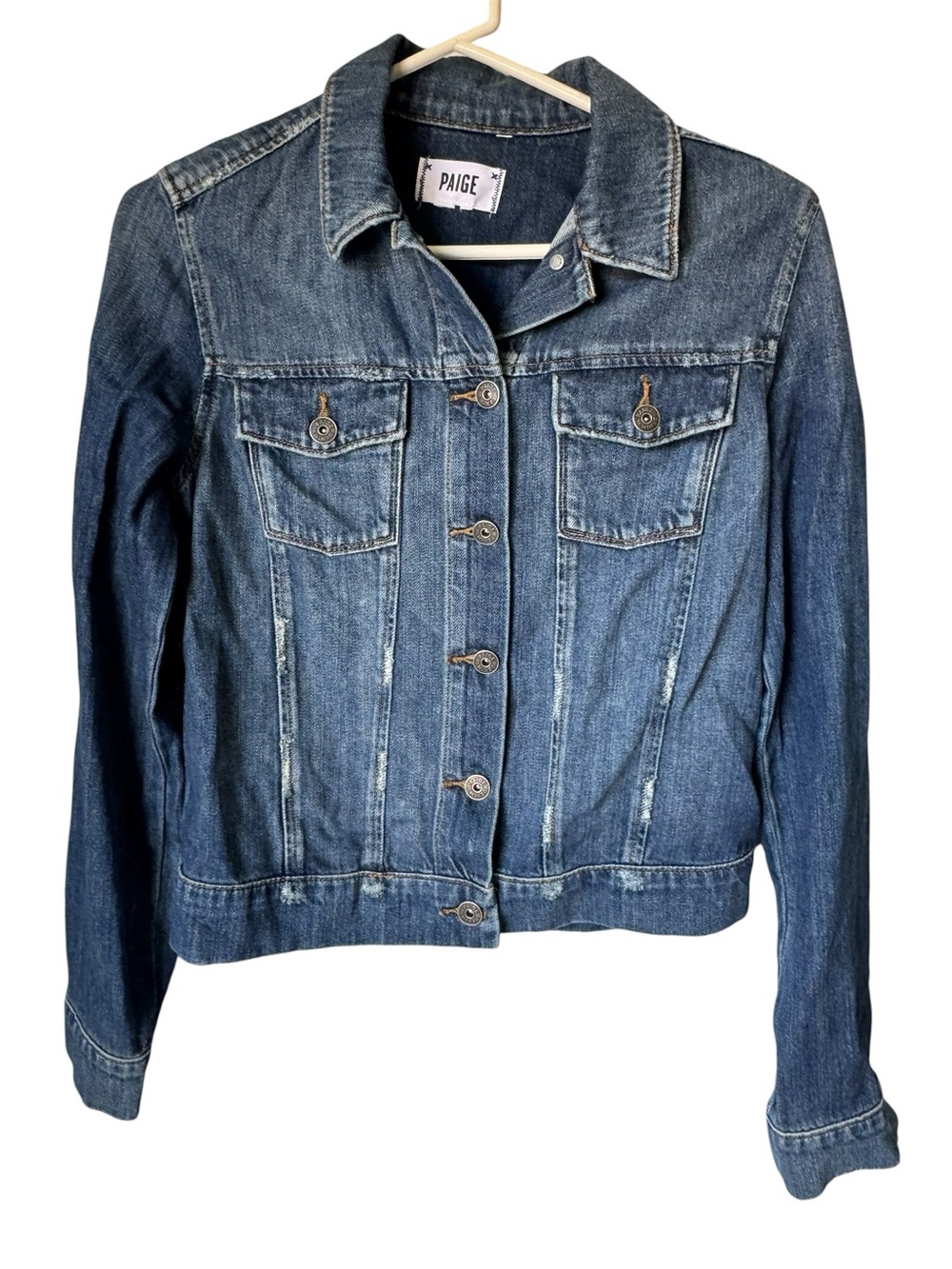 PAIGE High End Medium Blue Denim Trucker Jean Jacket Women’s XS MINTY